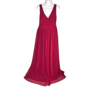 Azazie Aziza Burgundy A Line V Neck Pleated Chiffon Dress A16